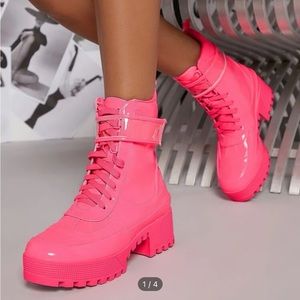 Neon Pink Combat Boots 10